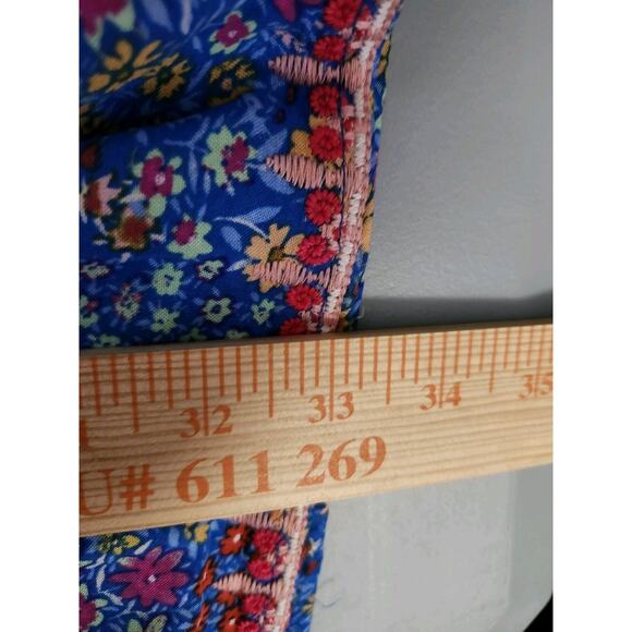 Savanna Jane Dress Size Medium Blue Floral Embroidered Lined Sleeveless Tassels - Picture 6 of 7